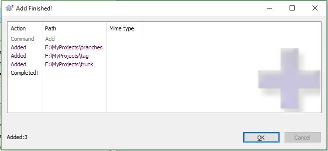 Tortoise SVN Add Finished