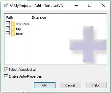 Tortoise SVN Add dialogue box